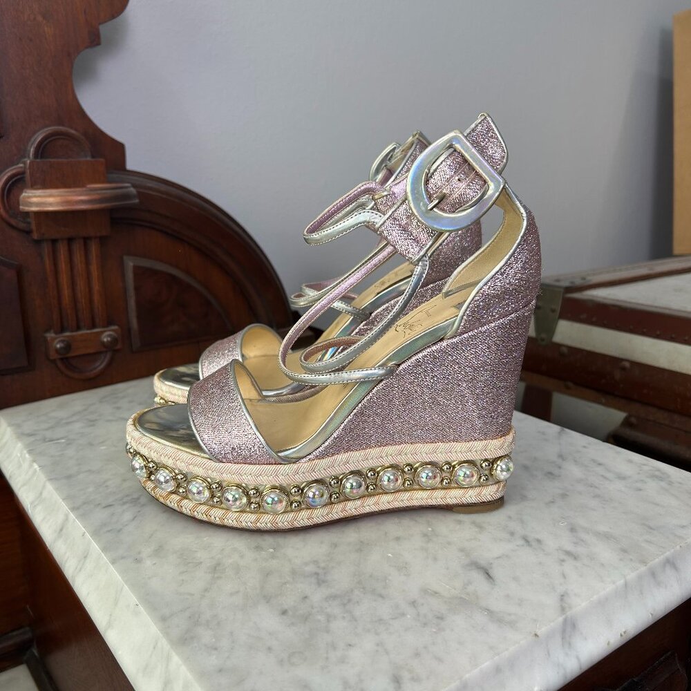 Christian Louboutin Chocazeppa 120 Pink Lame Wedge size 38